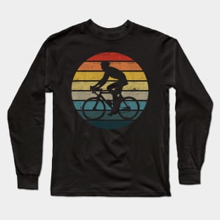 Bicyclist Silhouette On A Distressed Retro Sunset print Long Sleeve T-Shirt